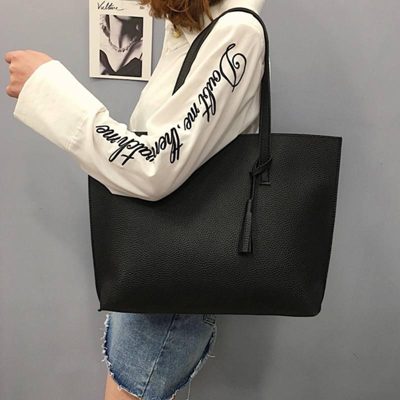 

Woman Shoulder Bag Soft Leather TopHandle Bags Ladies Tassel Tote Handbags High Quality Woman's Handbagss Hot, Black