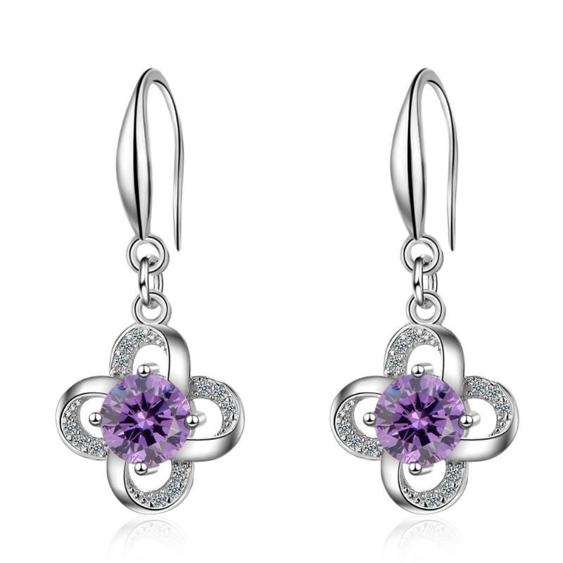 

Trendy Lucky Flower Shine Cubic Zirconia 925 Sterling Silver Lady Drop Earrings Jewelry Promotion Gift Wholesale