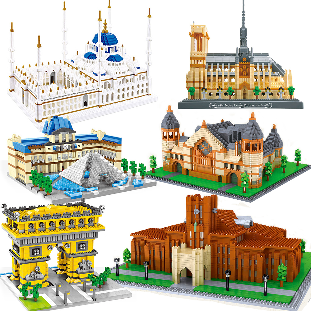 

City Architecture Eiffel Tower University Castle Micro Building Blocks Taj Mahal Big Ben London Paris Louvre New York Brick Toy X0102