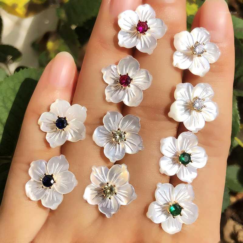 

Small Flower Cute Pearl Shell Stud Earrings Colorful Crystal Zirconia Stone Sweet Earrings Female Brinco Wholesale Jewelry 20201