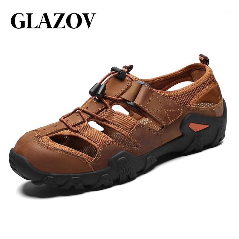 

GLAZOV 2020 New Big Size Genuine Leather Cowhide Men Sandals Summer Quality Beach Slippers Casual Sneakers Outdoor Beach Shoes1, Black