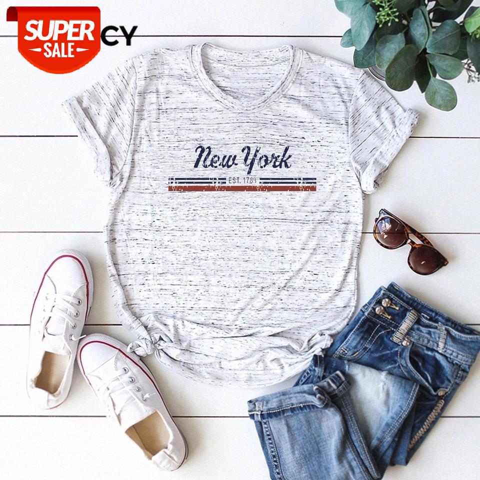 

JFUNCY New York Letter Printed Women Tee Shirts Summer Cotton Casual T-Shirt Plus Size Short Sleeve Female Harajuku Graphic Tops #BW2C, White