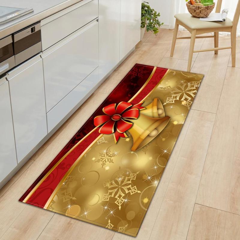 

Merry Christmas Bell Living Room Carpet Bath Mat Entrance Indoor Floor Mat Bedside Rug Flannel Non-skid Gold Kitchen Carpet, No-1