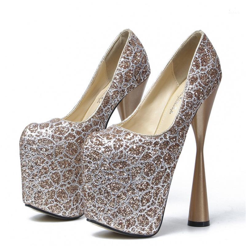 

Plus Size 34-48 New 19CM Extreme High Heels Shoes Woman Sexy Platform Women Pumps Fashion Luxury Rhinestone Gold Party Shoes1, Black
