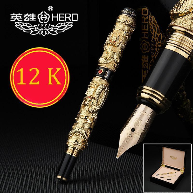 

High Quality Chinese Dragon 12K Gold fountain pen set 0.5mm ink pen full metal luxury pens with gift box 10501, Red