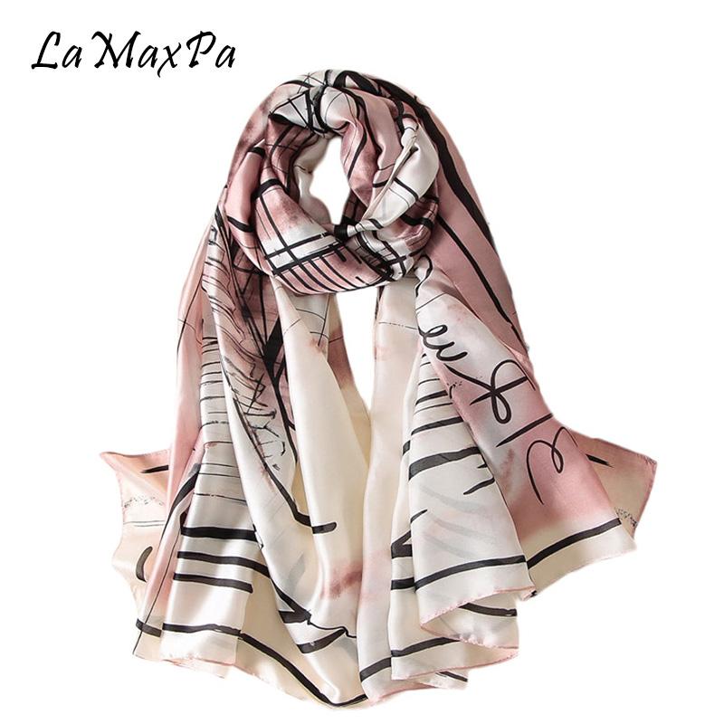 

LaMaxPa Newest Piano Sketch Shawls For Women Simulation Silk Scarf Female Literary & Art Echarpe Lady Soft Scarves 90x180cm