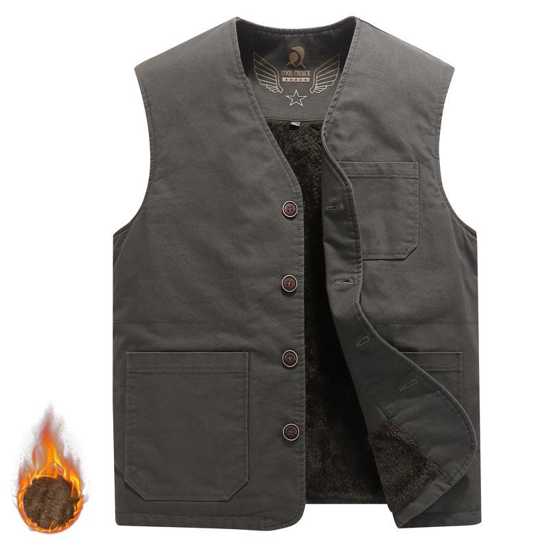 

Fleece Winter Vest Mens Multi Pockets Spring Autumn Waistcoat Photographer Fishing Casual Warm Sleeveless Jacket Plus Size 8XL, Black