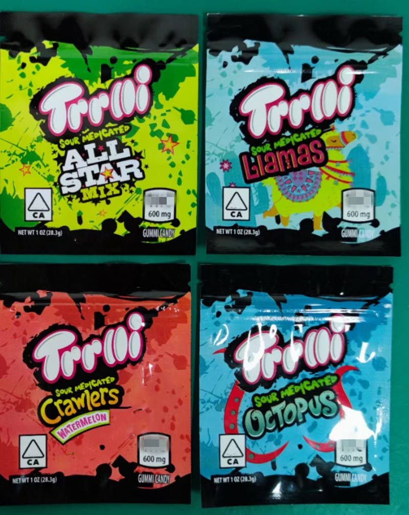 

sour candy gummy medicated mylar bag trolli trrlli Errlli edibles Gummies packaging bags smell proof resealable zipper pouch 600mg