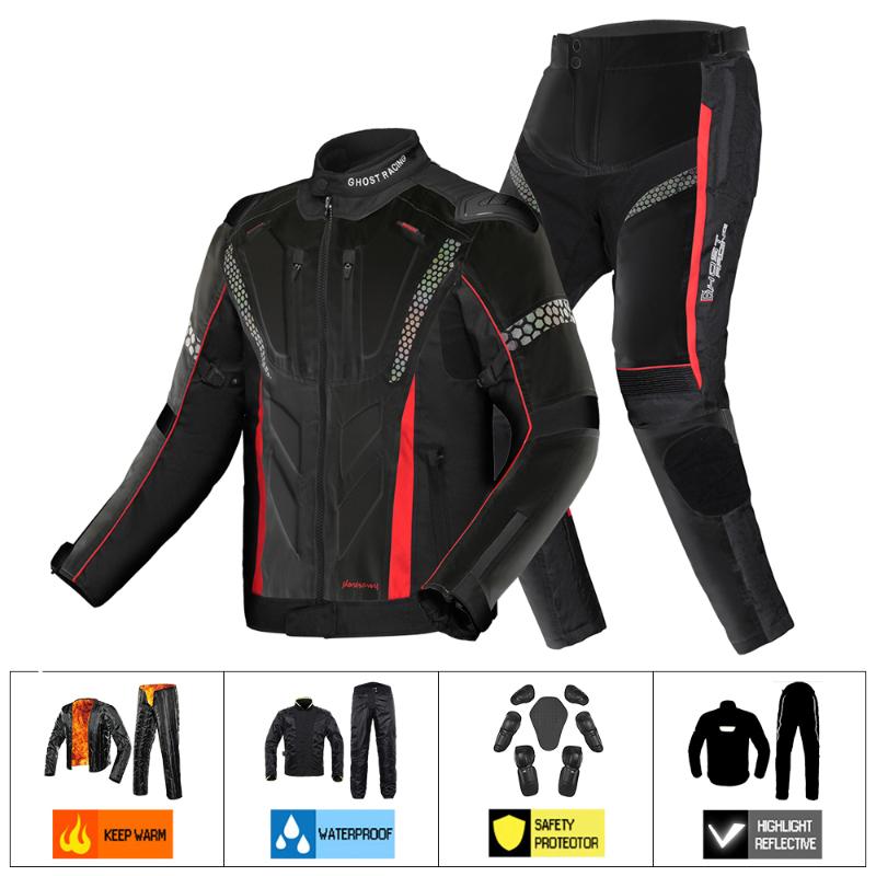 

Motorcycle Apparel Autumn Winter Cold-proof Waterproof Jacket Moto+Protector Pants Moto Suit Touring Clothing Protective Gear
