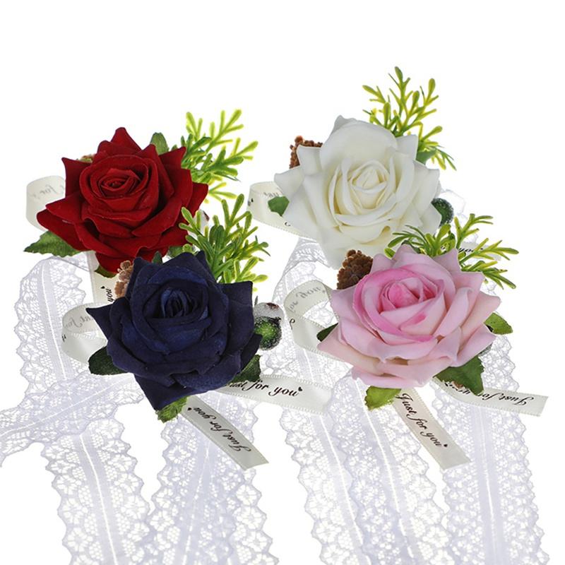 

Hot Ribbon Bracelet/Corsage Brooch Bridesmaid Hand flowers Artificial Bride Flowers For Wedding Dancing Party Decor, A4