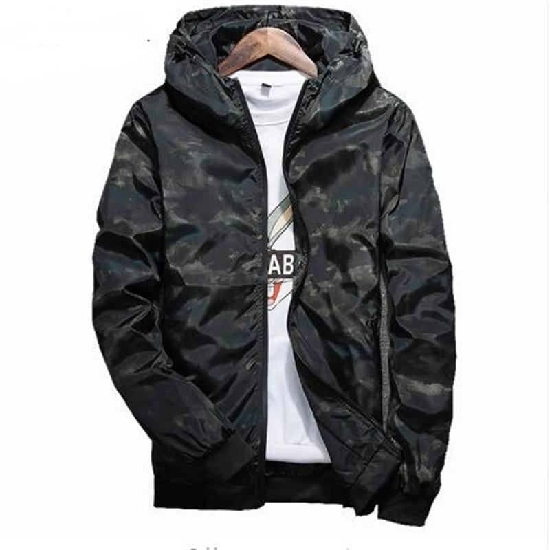 

2021 Spring Autumn Mens Casual Camouflage Hoodie Jacket Men Waterproof Clothes Men's Windbreaker Coat Male Outwear 4XL, Black