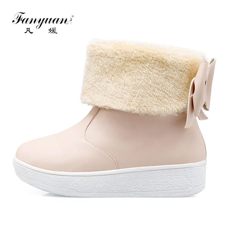 

Fanyuan Brand Women Ankle Boots New Fashion Waterproof Wedge Platform Winter Warm Snow Boots Shoes For Female shoes size 34-43, Black