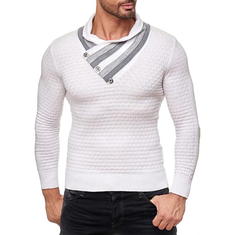 

Winter Fashion Men Striped High Neck Long Sleeve Sweater Slim Fit Jumper Top, Grey