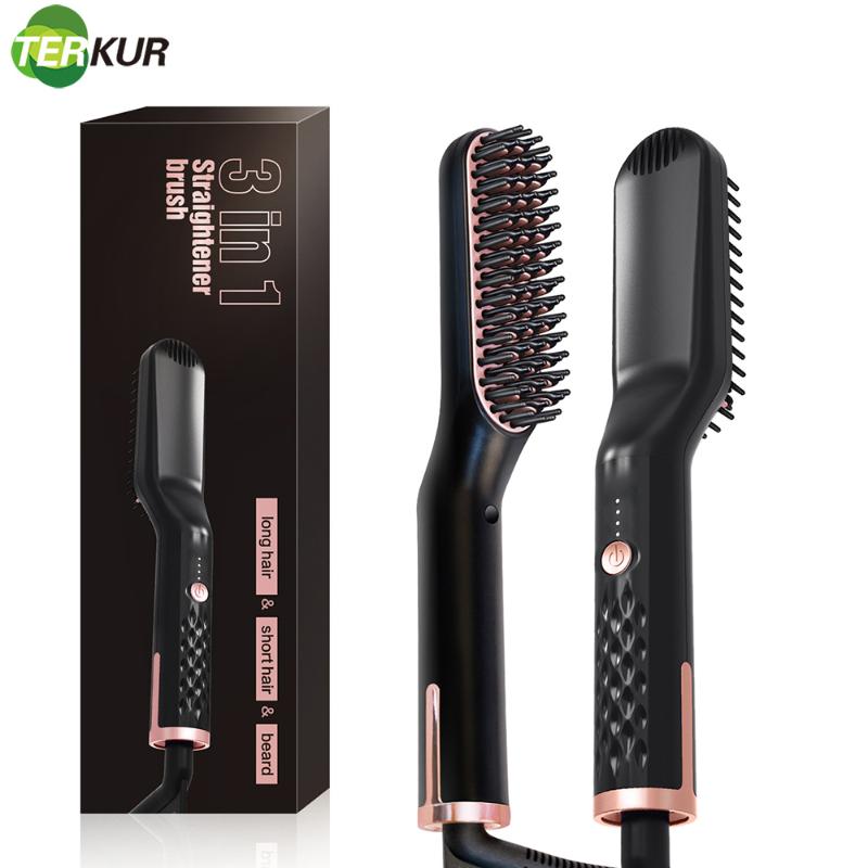 

Beard Straightener for Men Cutting Ionic Beard Straightening Comb for Home & Travel Volumizing Hair Straightener Dual Voltage