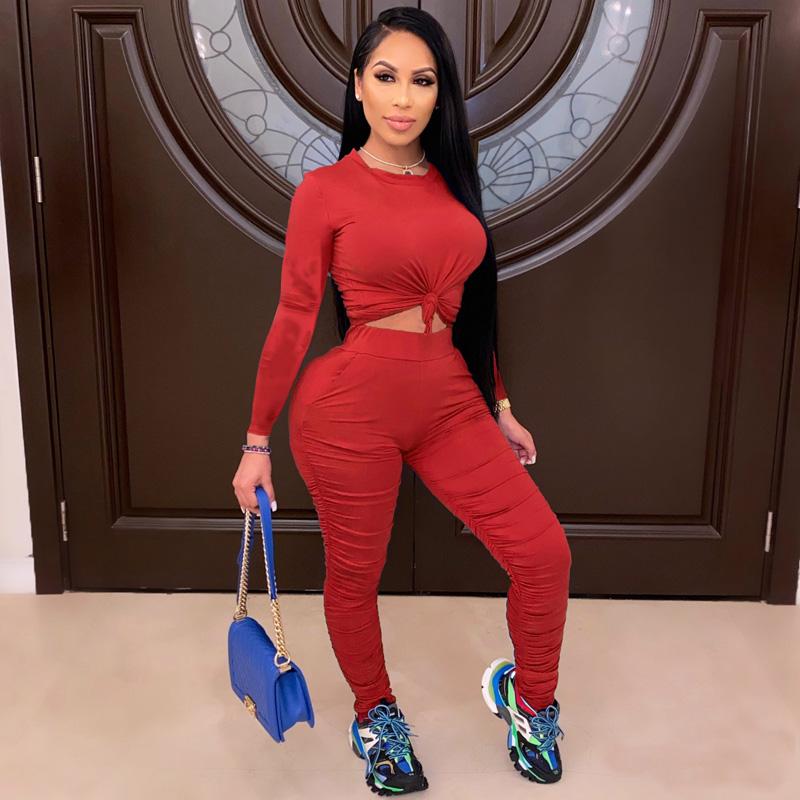 

Women Tracksuits Two Pieces Set Long Sleeve Top T shirts Long Skinny Pants Suits Pleated Sports Suit Stack Outdoor Wear Clothes, Black