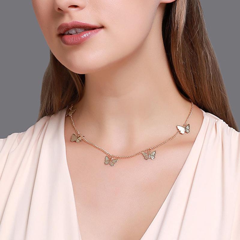 

Chains Gold Chain Butterfly Pendant Choker Necklace Women Statement Collares Bohemian Beach Jewelry Gift Collier