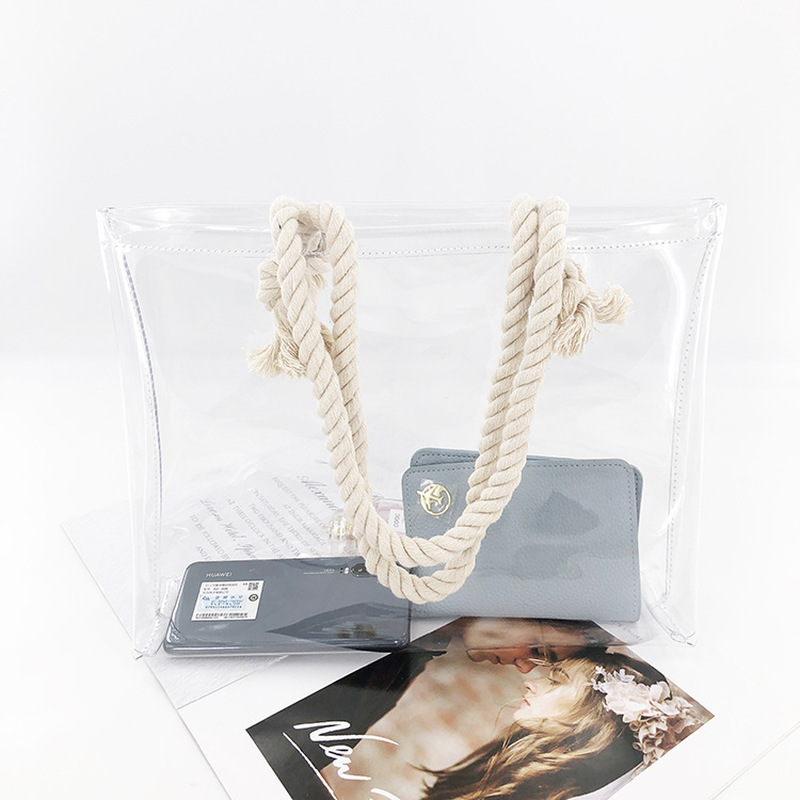 

2020 New Mode Transparent Square Straw Bags for Women Plastic Shoulder Because You Beach Tote Jelly Bag Set Sac a Main T2ej, Clear