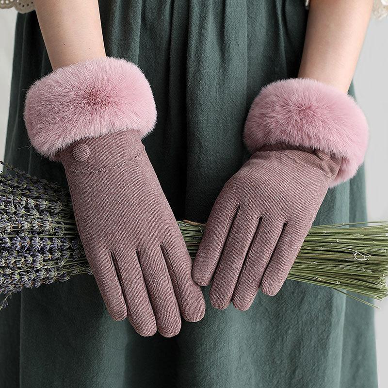 

Five Fingers Gloves Faux Fur Furry Full Finger Female Winter Warm Mittens Women Solid Color Thicken Hand Warmer Guantes