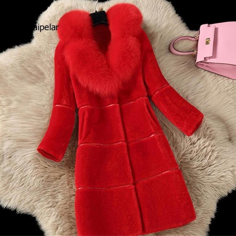 

Luxury Faux Fur Coats Large Size  Women Winter Thick Long Jacket New Fashion Women Fake Outerwear, Red