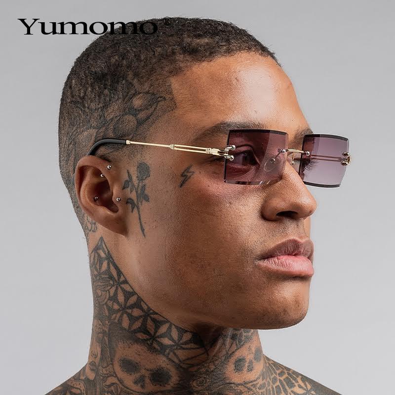 

2021 Retro Small Rectangle Gradient Color Sunglasses Rimless Square Sun glasses for women men Fashion Sunglasses uv400