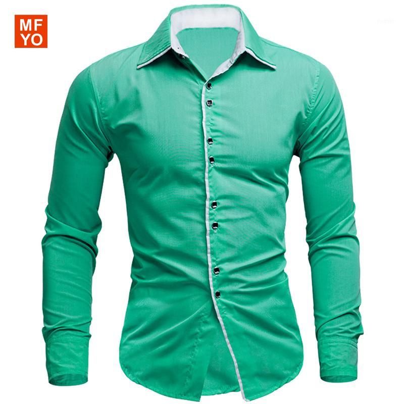 

Men's Casual Shirts Wholesale- Brand Mens Formal Business Slim Long Sleeve Dresse Unique Turn-down Collar Men 10 Colors1, Agreen