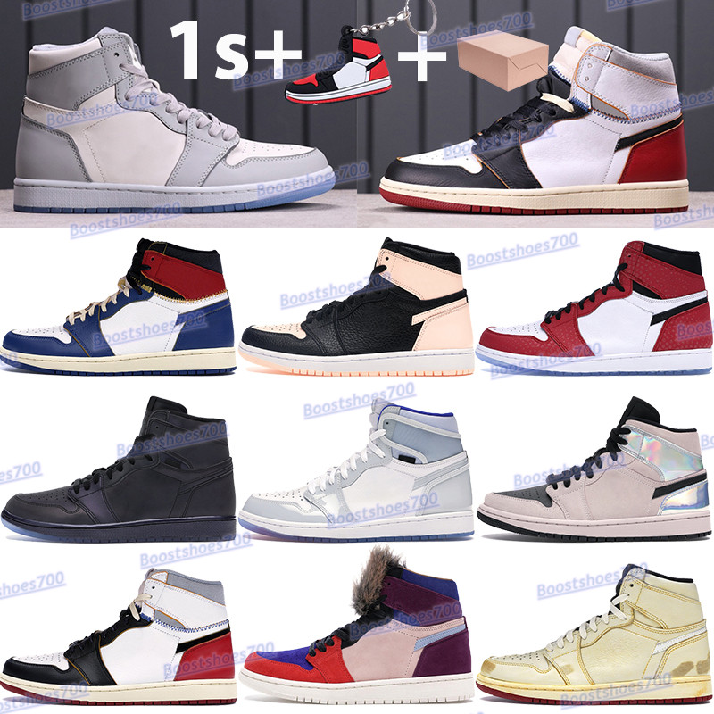 

With box 1 1s basketball shoes wolf grey sail crimson tint los angeles blue gym red black white high men women sneakers trainers, Doublue box