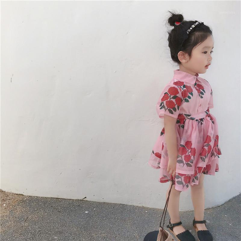 

2020 Summer New Arrival Girls Fashion Floral Dress Kids The Waist Princess Dresses1, Pink
