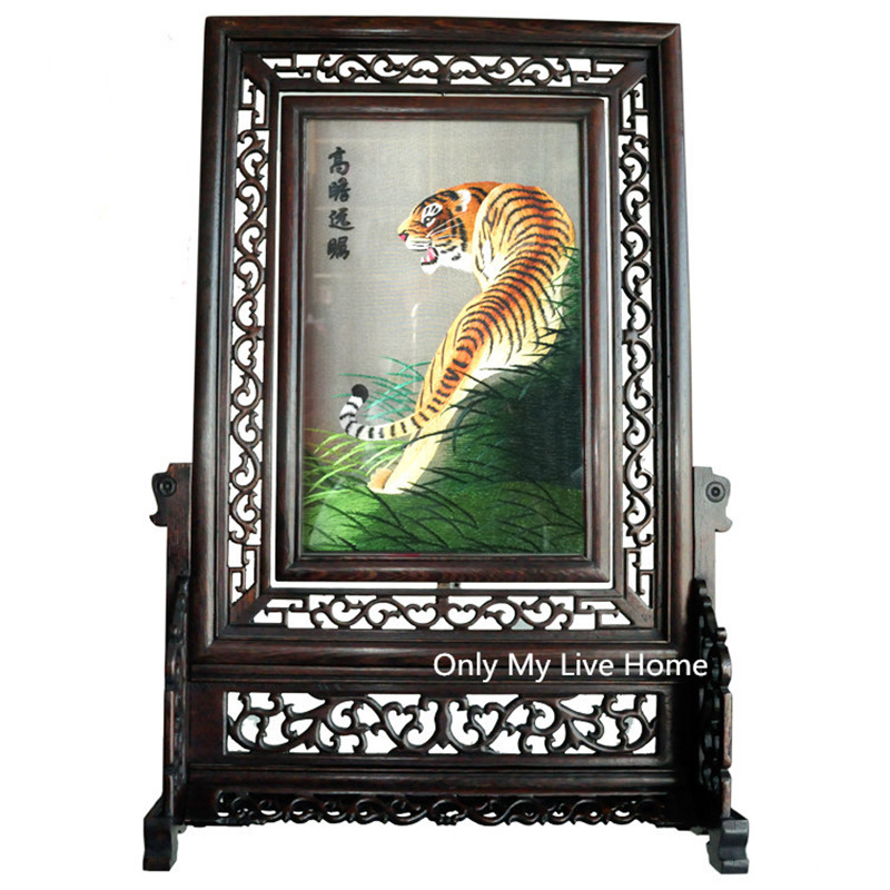 

Hand Silk Embroidery Patterns Animal Ornaments with Wenge Wooden Frame Chinese style Decorations Ancient Home Decor Crafts Gifts