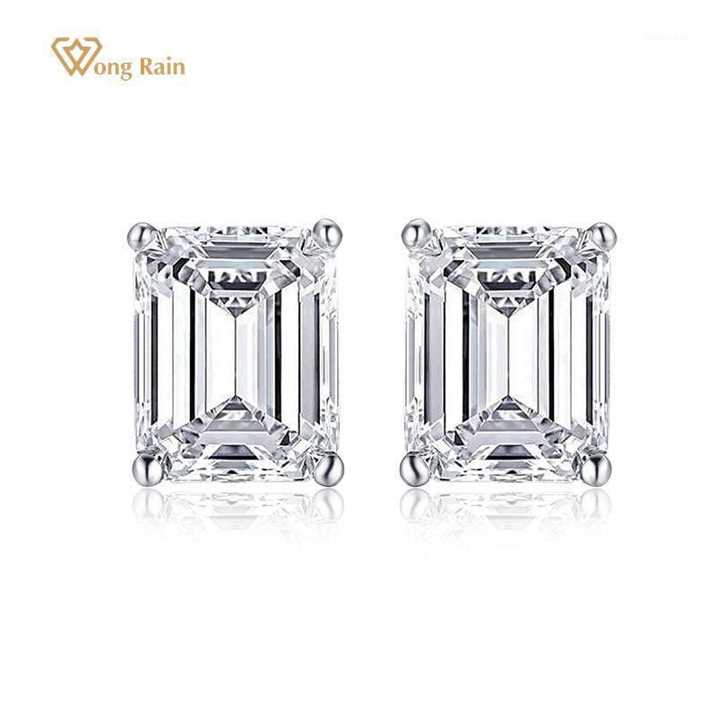 

Stud Wong Rain 925 Sterling Silver Emerald Cut Created Moissanite Gemstone Diamonds White Gold Earrings Engagement Fine Jewelry1