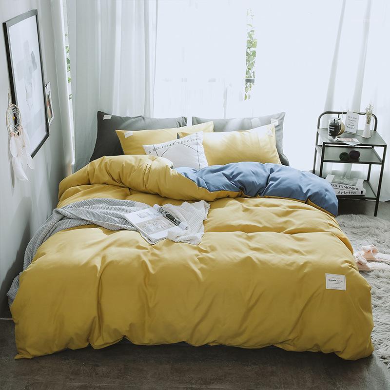 

Luxury Yellow Gray Bedding Set Soft Duvet Cover Flat Sheet Double Queen King Bed Linen Bed Sheet Simple Solid Color Quilt Cover1