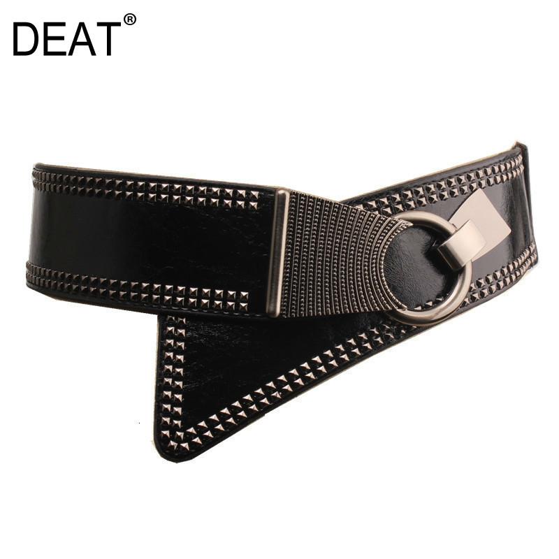 

DEAT] 2020 Summer Personality Belt Circle Metal Buckle Fashion Wide Decoration Rivet Asymmetric Ladies Waist Belt D171, Black