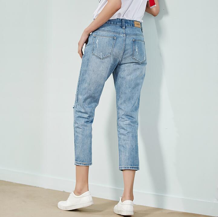 

Mother Torn Vintage High-waisted Boyfriend Jeans for Distressed Teenage Women Young Girls Plus Size Summer Qych, Blue