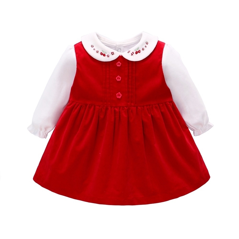 

Vlinder Girl Clothes Children's Baby Princess Red Corduroy Birthday dress for girls LJ200923