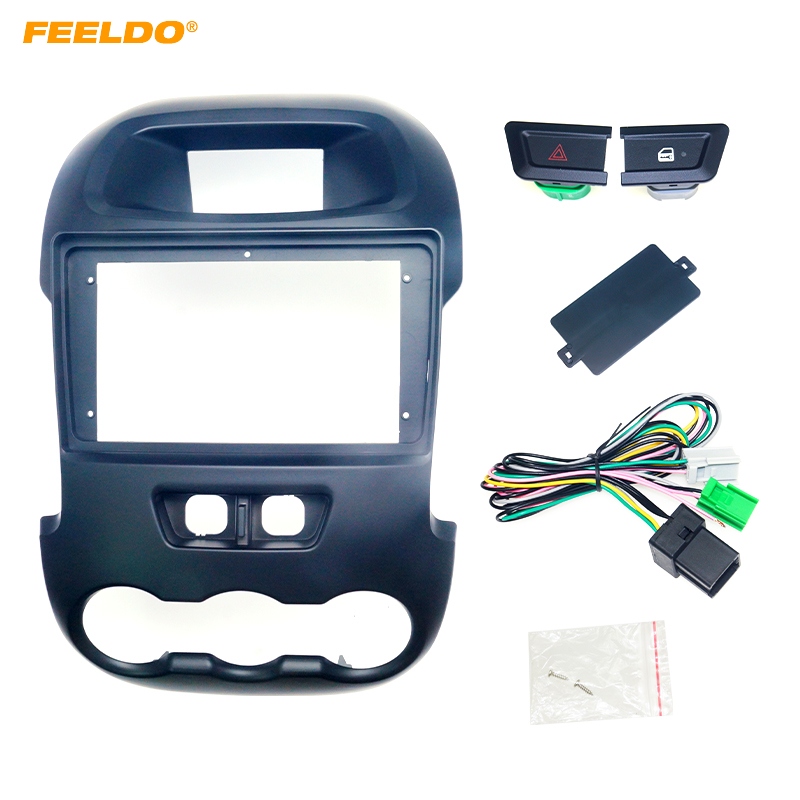 

FEELDO Car Stereo Radio 9inch Fascia Frame Dash Kit Panel For Ford Ranger (2011-2015) With Manual A/C Button+Wiring Harness #3190