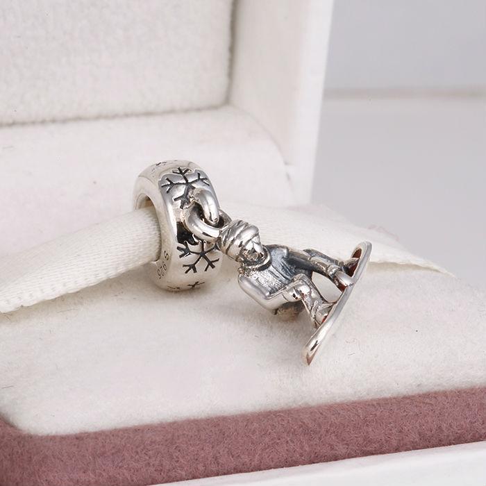 

100% 925 Sterling Silver Snowboard Dangle Bead with Red Enamel Fits European Jewelry Charm Bracelets