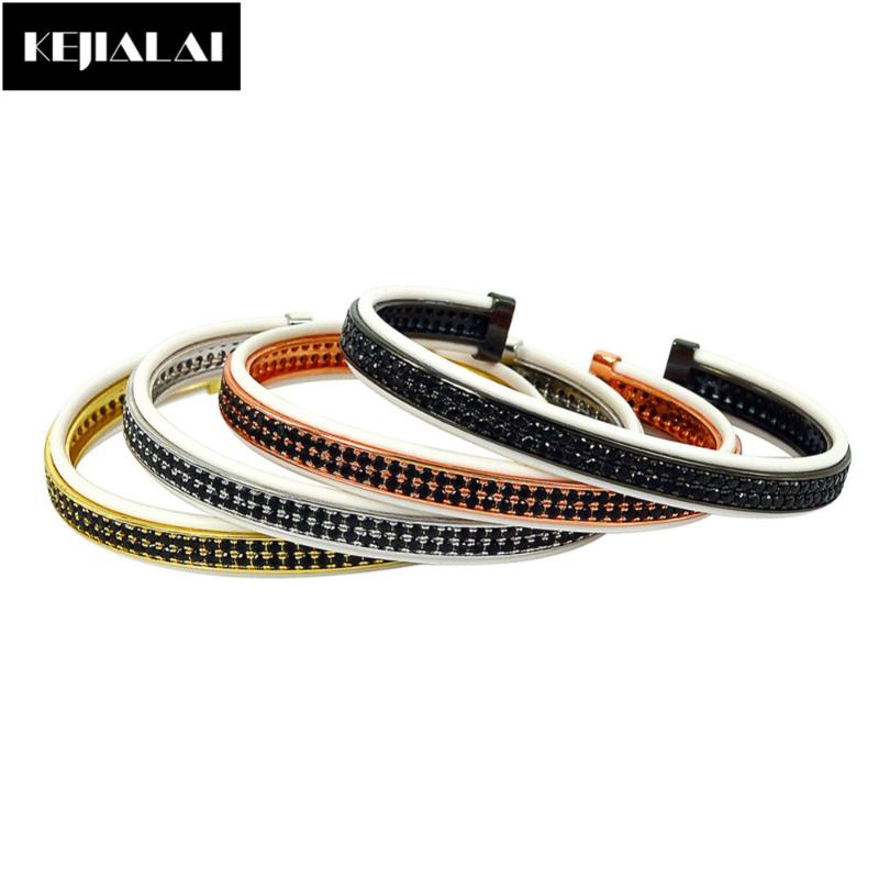 

Fashion Jewelry Bangles Bracelets for Men White Leather with Double Lines Black Zircon Open Cuff Adjustable for Women Best Gift