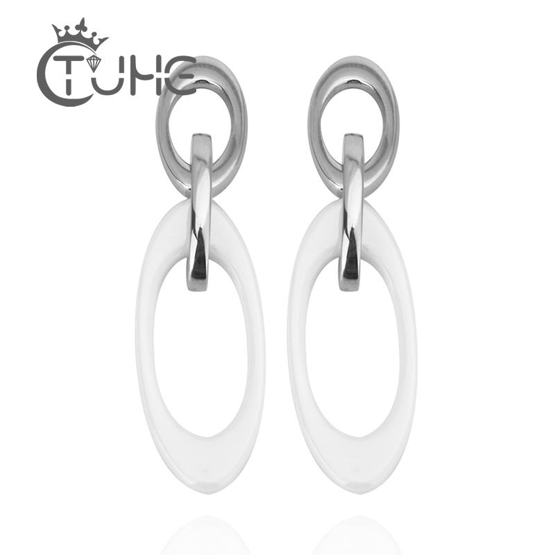 

2020 New Fashion Women's Ceramic Earrings Irregular Geometric Steel Two Layers Circle Shaped Women's Earrings Party Jewelry