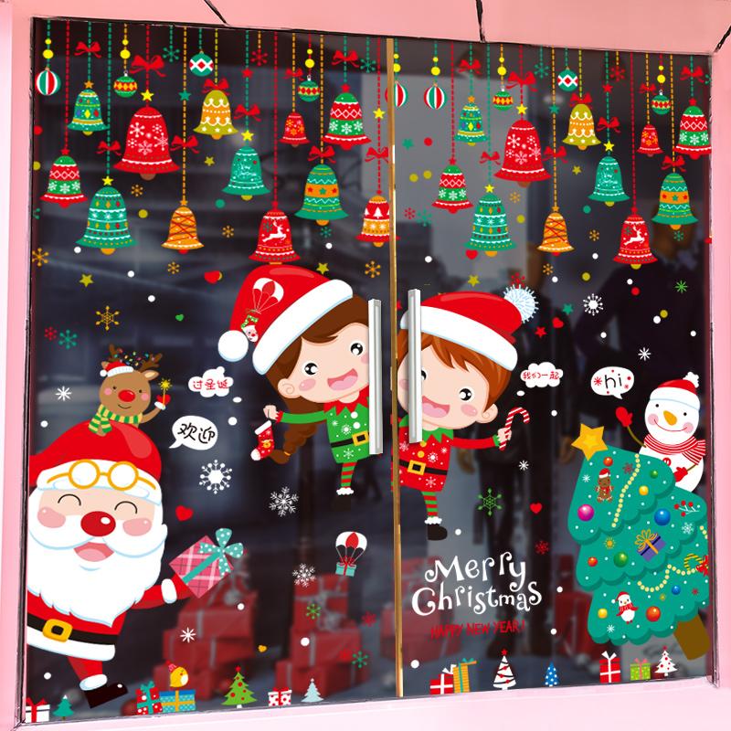 

Santa Claus Tree Window Stickers DIY Christmas Bells Children Wall Decals for Living Room Glass Decoration
