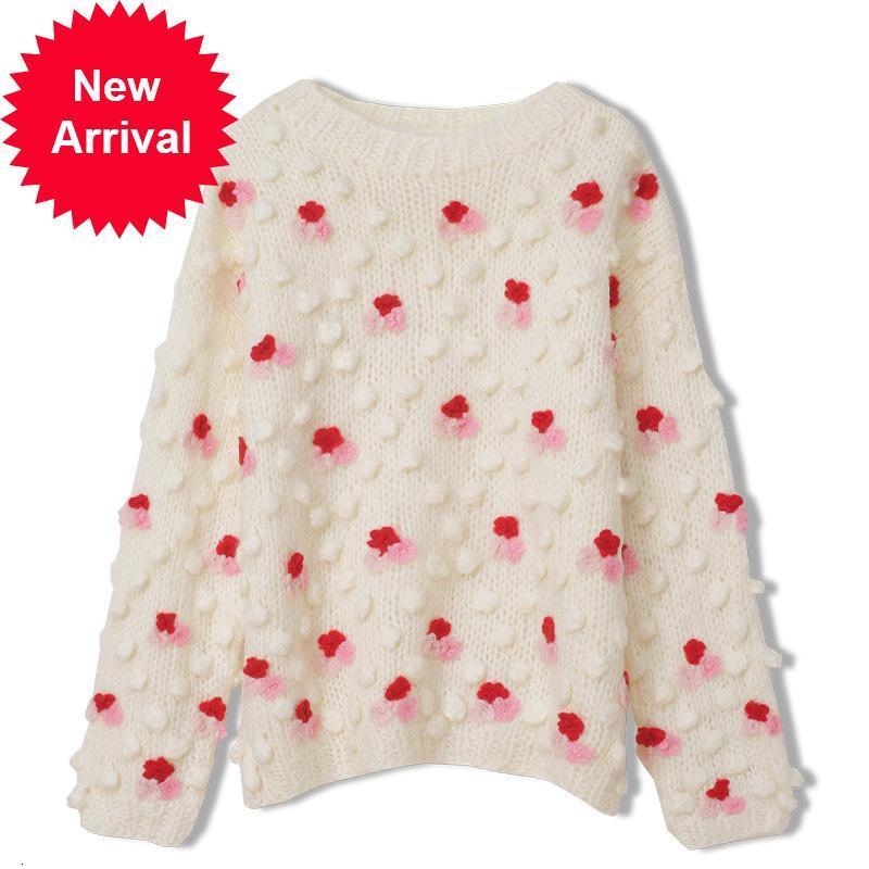 

Runway 2021 Autumn Winter Released Outdoors Wear Lazy High Quality Sweet Style Flower 3d White Female Sweater Candy Mesh Clothes AUKK, Beige