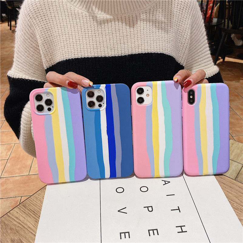 

Ultra Thin Cheap Rainbow Stripe Silicone Sheath Phone Fall-proof Silicone Case For iphone 12 Mini 11 Pro Max XS MAX Soft Shell, Rainbows