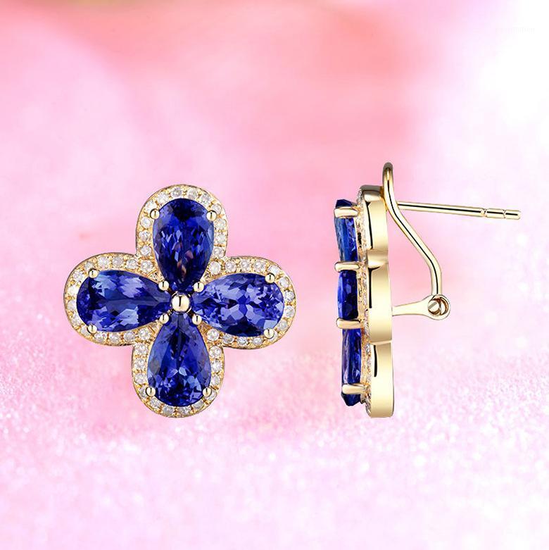 

Exquisite Blue Zircon Clover Ear Stud Gold Color Earrings Girl Ear Jewelry Simple Fashion Accessories1