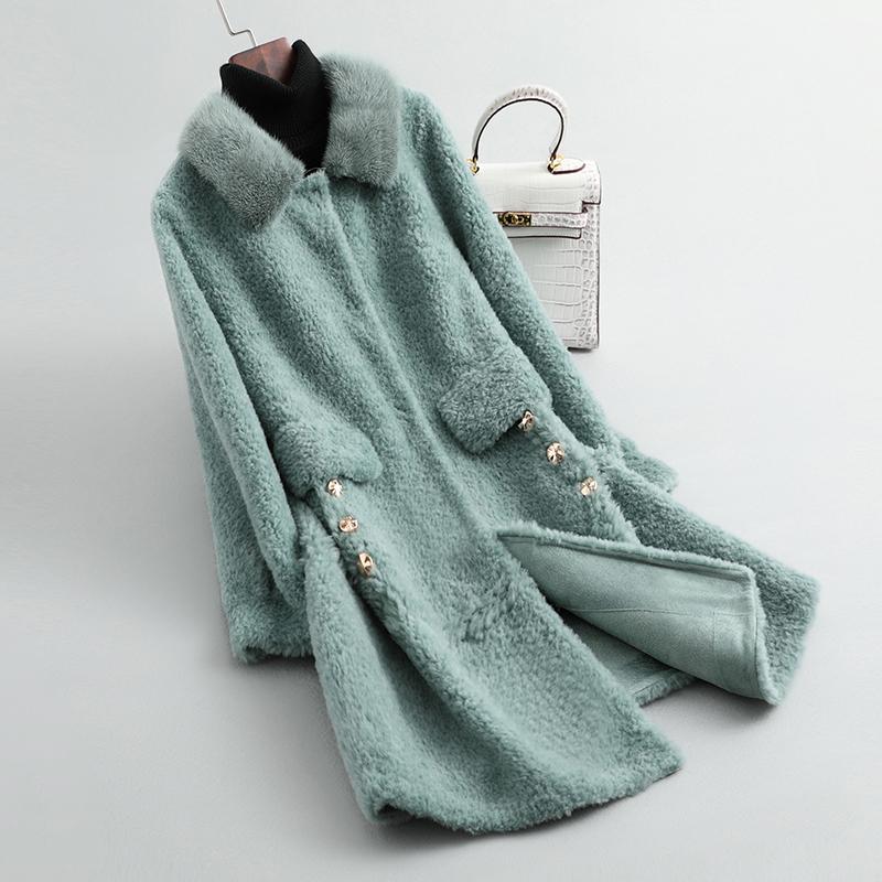 

Collar Real Female 100% Wool Jacket Autumn Winter Coat Women Clothes 2020 Korean Vintage Sheep Shearling T4319, Green