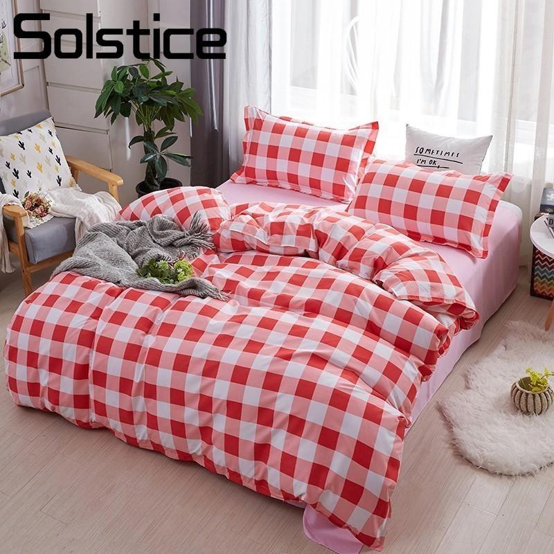 

Solstice Home Textile Red Lattice Pattern Bed Linen Sweet Girl Pink Bedding Sets 3/4Pcs Adult Duvet Cover Pillowcase Bed Sheet, 15