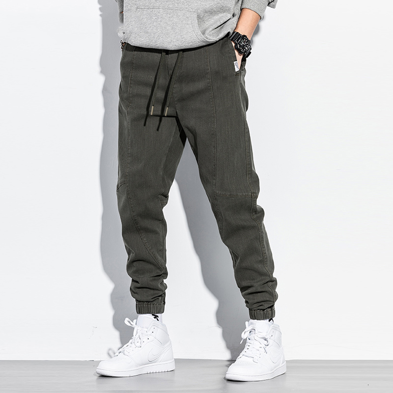 

2021 New Fashion Streetwear Men Jeans High Quality Loose Fit Spliced Designer Casual Cargo Pants Army Green Autumn Newly Hip Hop Joggers 0si, Black