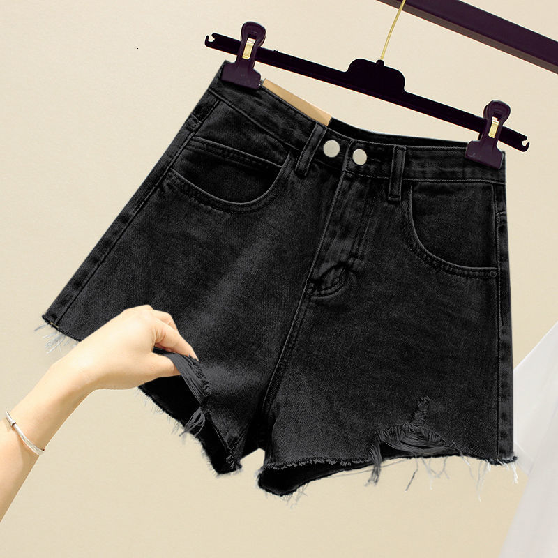 

2021 New Summer Woman Streetwear Big Blue Leg Hole Denim Vintage Short Women' Low Waist Tall Black Jeans Shorts RVKP
