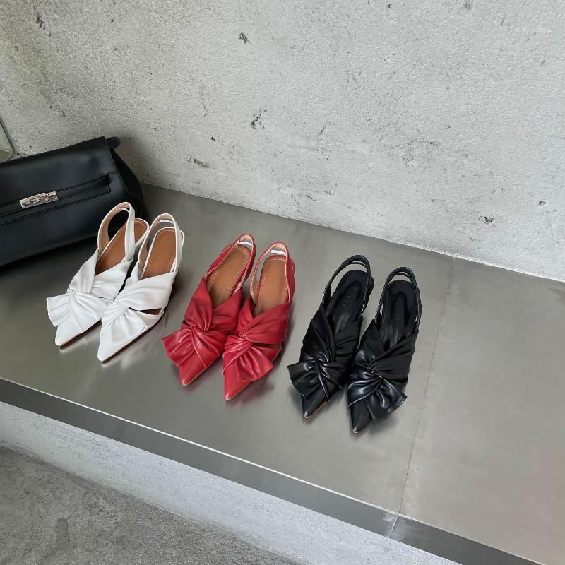 

MONMOIRA Sexy Pointed Toe Bowtie Outdoor Slippers Women Solid Elegant Knotted Slingback Mules Sandals Kitten Heel Shoes Women1, Red