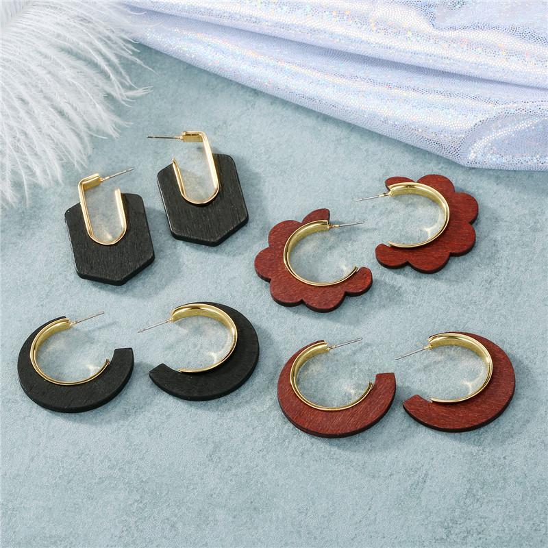 

Dayoff Europe Gold Color Wood Hoop Earrrings for Women Jewelry Punk Geometric Wooden Circle Round Earrings E4691