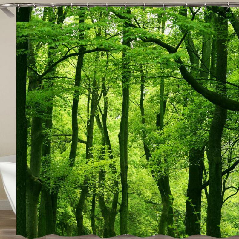 

Bathroom Shower Curtain Green Forest Birch Trees Bath Curtains 3d Print Waterproof Polyester Cloth With Hooks Home Bath Curtain1