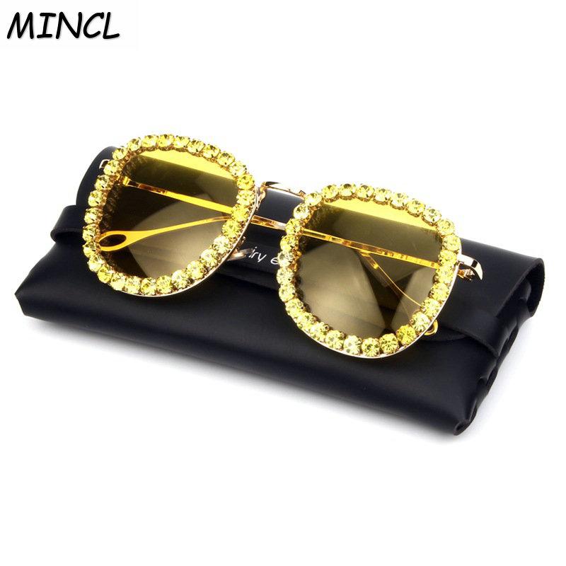 

MINCL/2020 Brand Round Sunglasses for Women Diamond Crystal Rhinestone Sun Glasses UV400 Shades Luxury FML