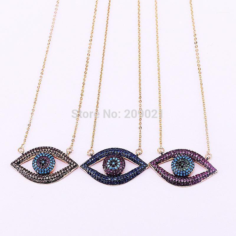 

5Pcs Top Quality Gold color cubic zirconia micro pave cz eye Pendant Necklace For Women Jewelry1